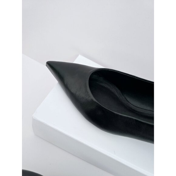 Schutz Lou Mid Curve Black Gold Kitten Heel Pointed Toe Leather Pump Shoes 7.5 - Picture 6 of 12